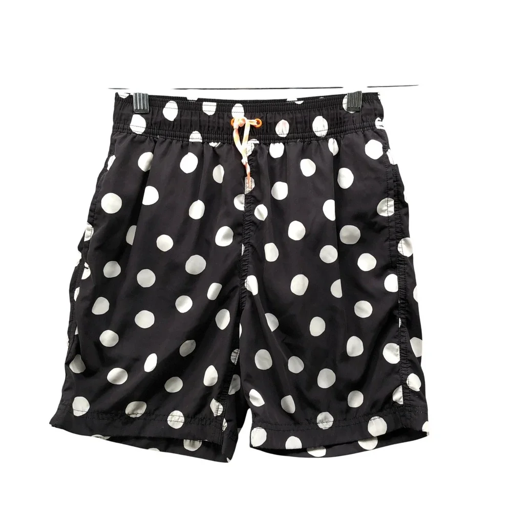 Crewcuts Boys Size 12 Swim Trunks Polka Dot‎ Black White Mesh Lined Vacation